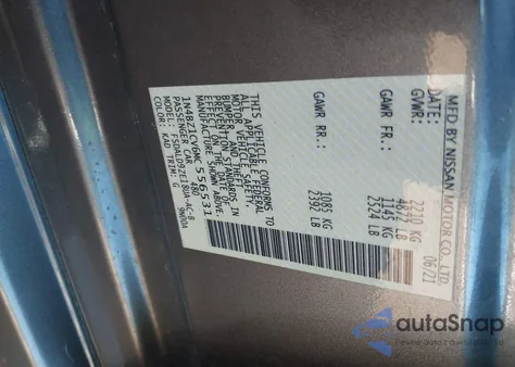 2021 Nissan Leaf Sv Plus 62 Kwh from USA, damaged, VIN 1N4BZ1CV6MC556531